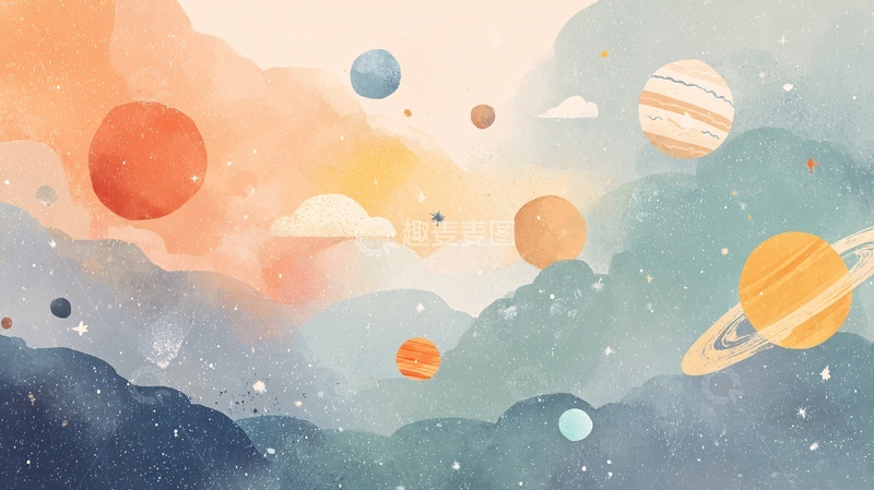 高清大图下载【趣麦麦图】-梦幻多彩的宇宙行星插画696