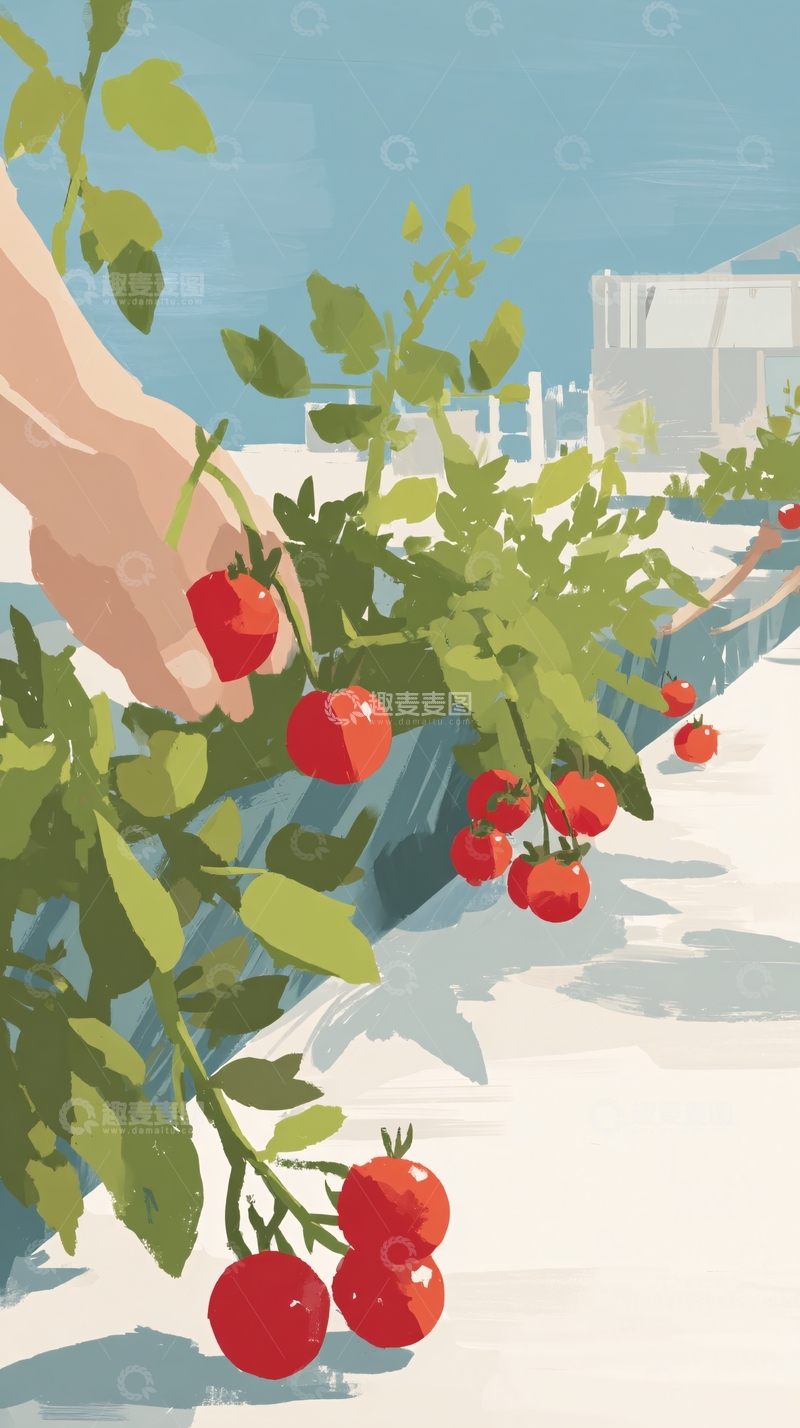 高清大图下载【趣麦麦图】手摘番茄插画728
