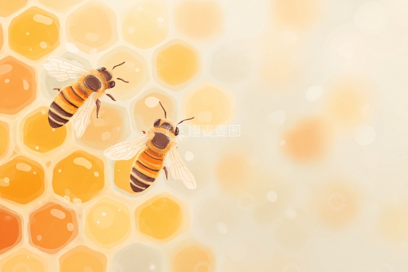 高清大图下载【趣麦麦图】-插画中双蜂与蜂巢的甜蜜场景729