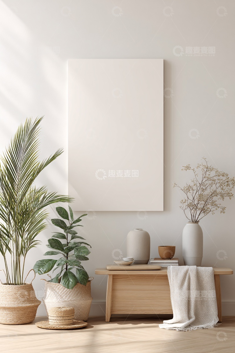 高清大图下载【趣麦麦图】-简约室内植物与空白画框场景863