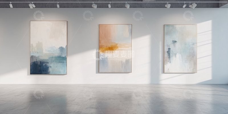 高清大图下载【趣麦麦图】-简约风格艺术画作展厅场景662