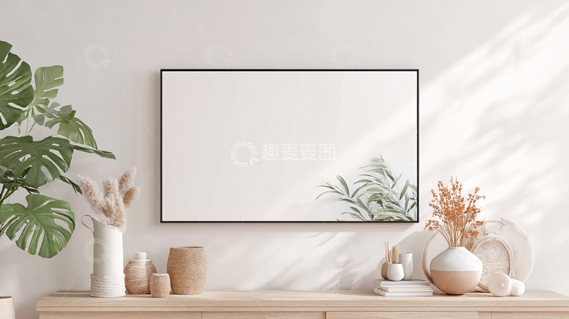 高清大图下载【趣麦麦图】-简约室内装饰画旁的绿植摆件814