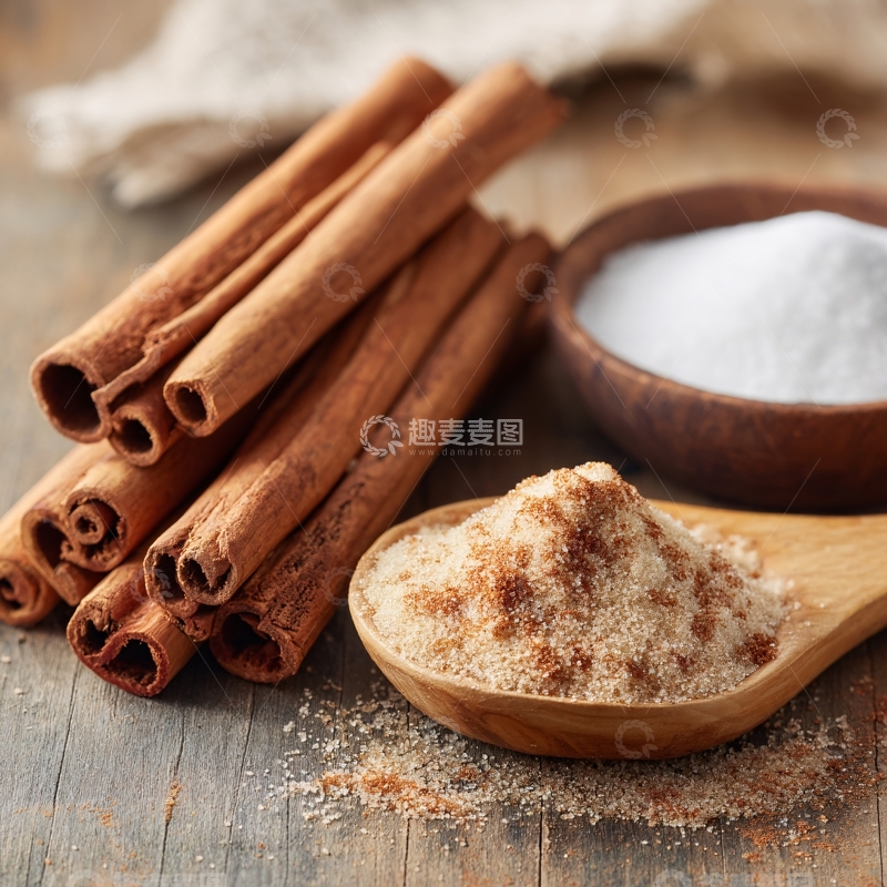 高清大图下载【趣麦麦图】-木勺上的肉桂粉与肉桂棒647