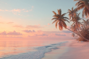 浪漫夕阳下的海边椰林美景300
