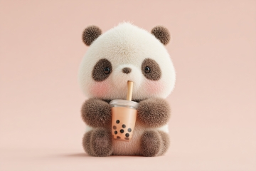 喝奶茶的可爱毛绒熊猫683