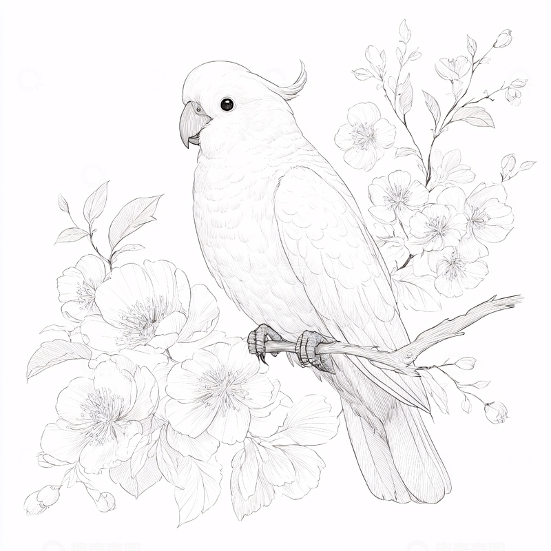 高清大图下载【趣麦麦图】花鸟白描插画890