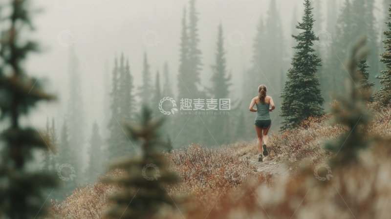 高清大图下载【趣麦麦图】山林中奔跑的女子058