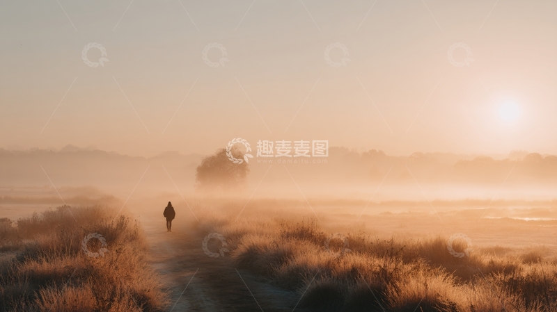 高清大图下载【趣麦麦图】-晨曦中独行者的旷野之路911