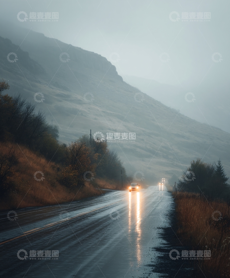 高清大图下载【趣麦麦图】-雾中公路上行驶的车辆372