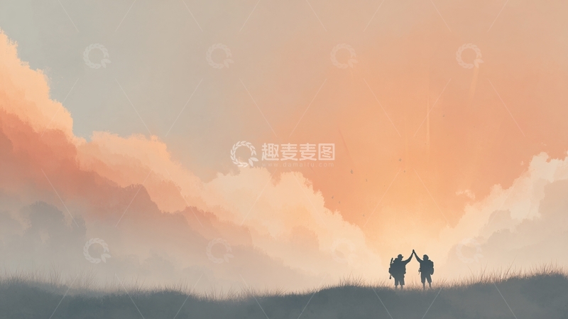 高清大图下载【趣麦麦图】夕阳下的双人漫步风景872