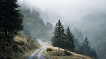 山间迷雾中的蜿蜒小路848