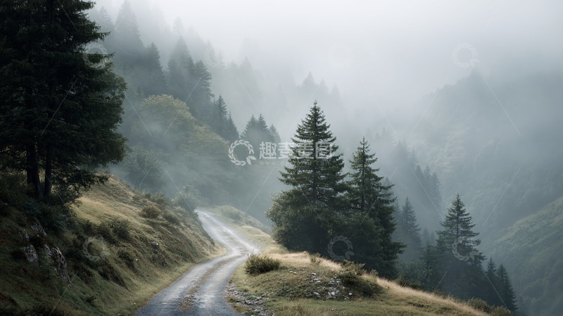 高清大图下载【趣麦麦图】-山间迷雾中的蜿蜒小路848