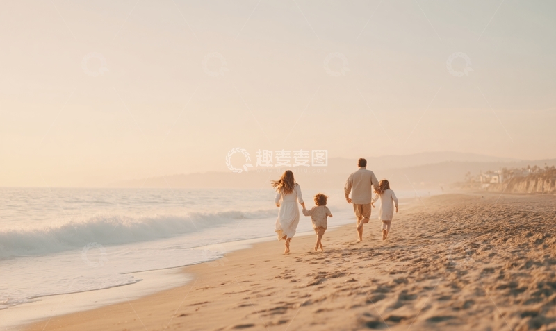 高清大图下载【趣麦麦图】海边奔跑的幸福家庭689