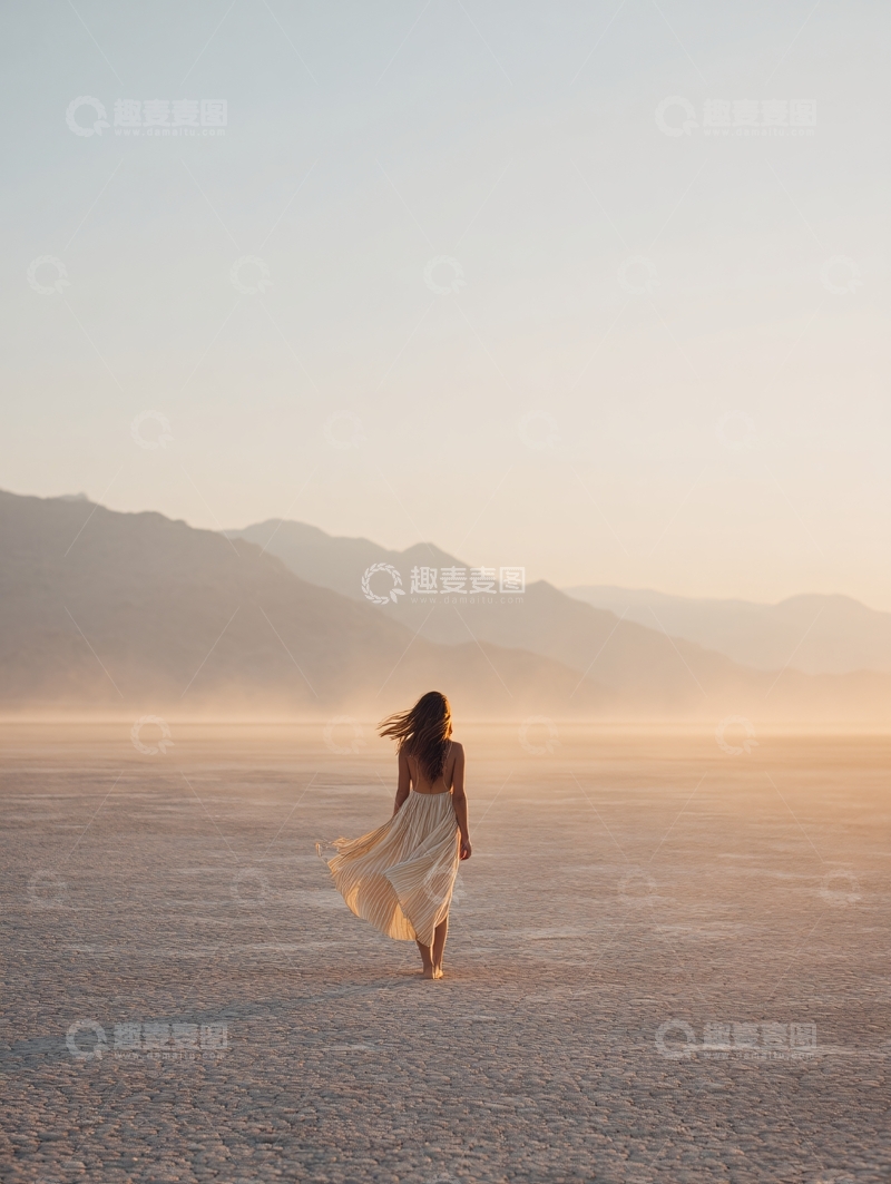 高清大图下载【趣麦麦图】沙漠中漫步的长裙女子049