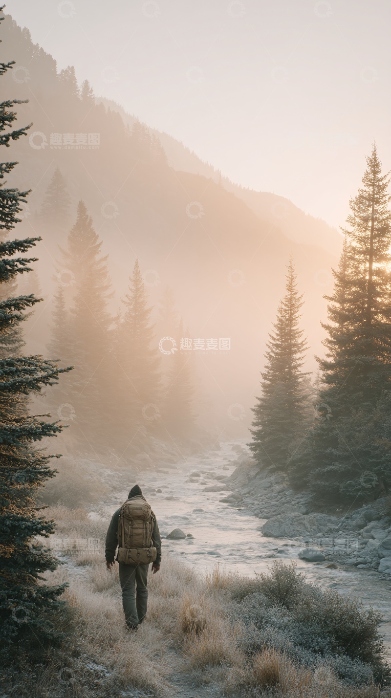 高清大图下载【趣麦麦图】漫步山林间的旅人084