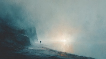 雾中海边独行者风景图398
