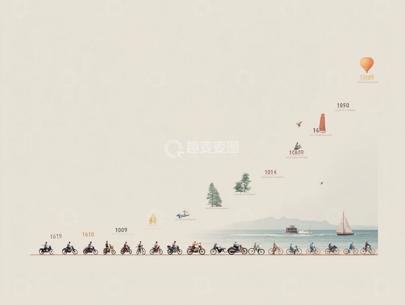 高清大图下载【趣麦麦图】骑行发展历程插画358