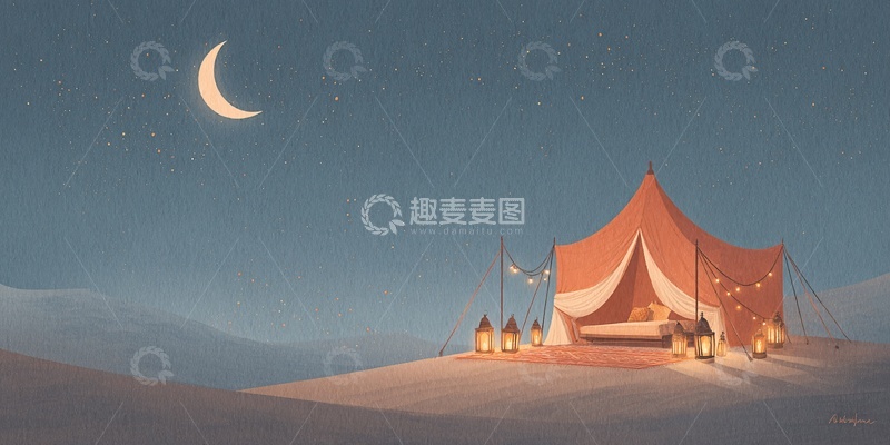 高清大图下载【趣麦麦图】月夜沙漠中的温馨露营帐篷422