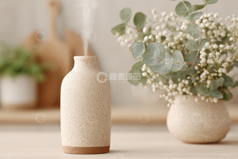 高清大图下载【趣麦麦图】简约陶制香薰瓶与绿植摆件097