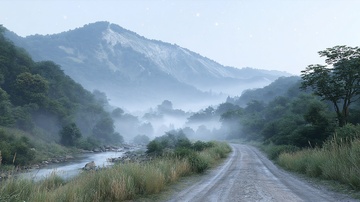 山间晨雾中的蜿蜒小路912