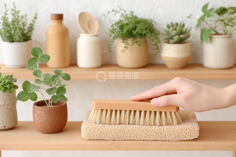 高清大图下载【趣麦麦图】-手触清洁刷与绿植摆件画面602