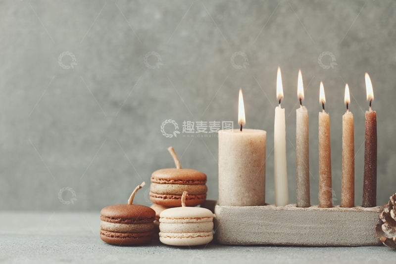 高清大图下载【趣麦麦图】蜡烛与马卡龙静物画面802