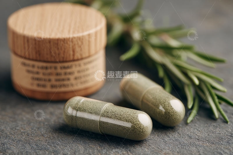 高清大图下载【趣麦麦图】-木盒与草本胶囊静物图894