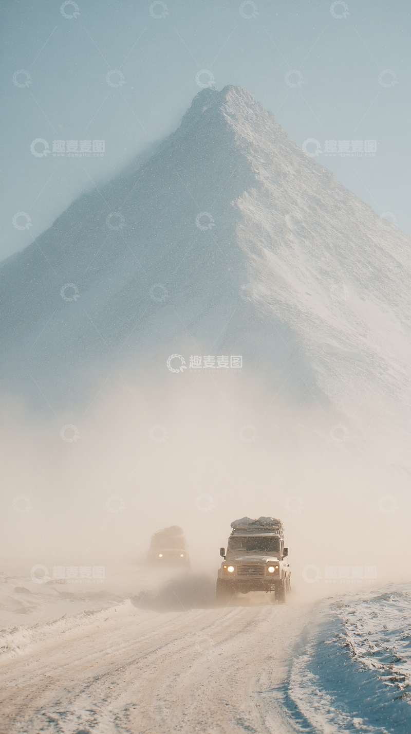 高清大图下载【趣麦麦图】-雪山下行驶的越野车辆509