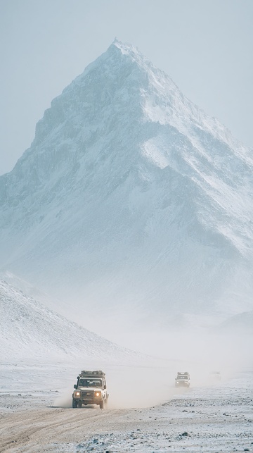 雪山荒野中的越野车队670
