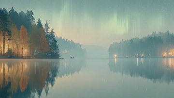 湖畔极光森林夜景444