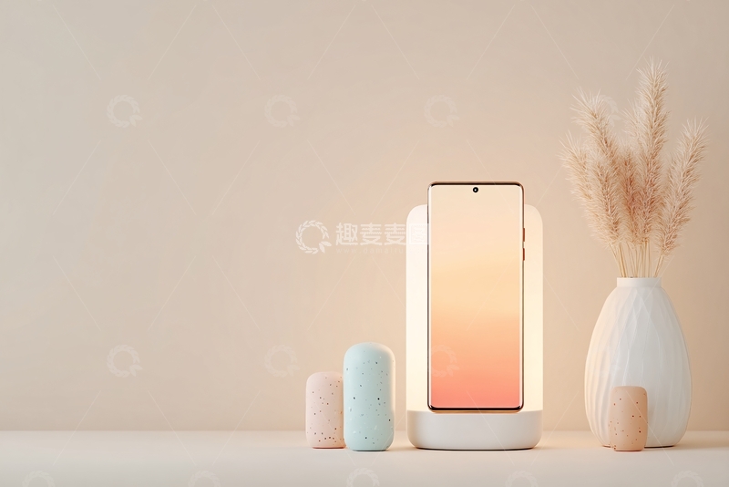 高清大图下载【趣麦麦图】简约风手机与装饰摆件静物图808