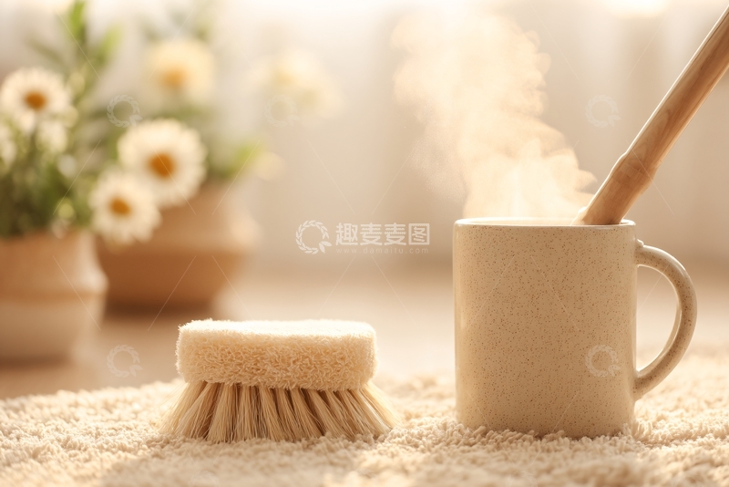 高清大图下载【趣麦麦图】-清洁工具与咖啡杯温馨画面655