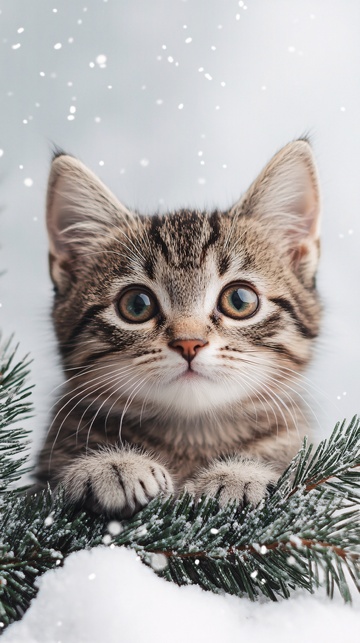雪中小猫咪与松枝594