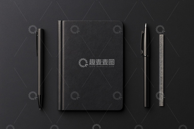 高清大图下载【趣麦麦图】-黑底文具摆拍图619