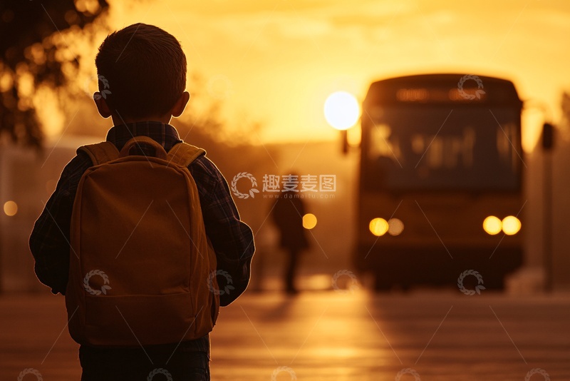 高清大图下载【趣麦麦图】-背着书包等校车的孩子415