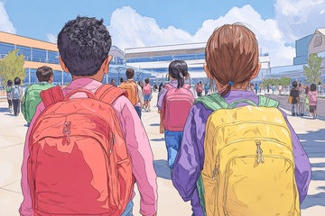 背着书包的孩子们走向学校210