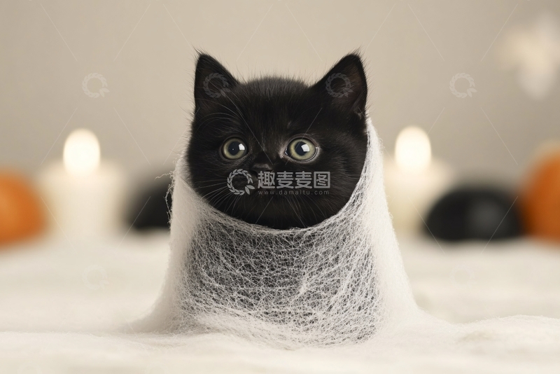 高清大图下载【趣麦麦图】万圣节装扮的小黑猫368
