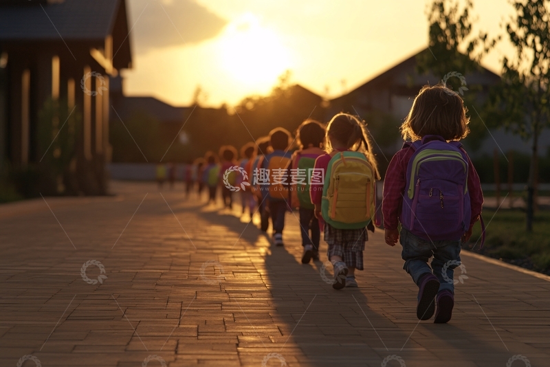 高清大图下载【趣麦麦图】背着书包上学的孩子们523