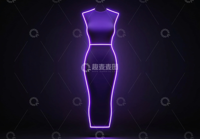 高清大图下载【趣麦麦图】-紫色霓虹线条勾勒的时尚连衣裙643