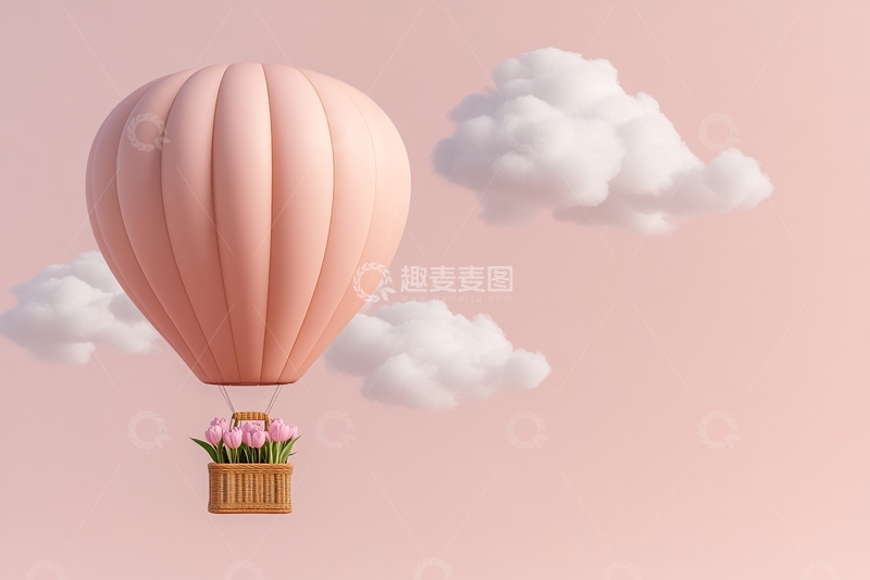 高清大图下载【趣麦麦图】-粉色热气球云端插画678