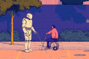 机器人陪伴坐轮椅老人插画571