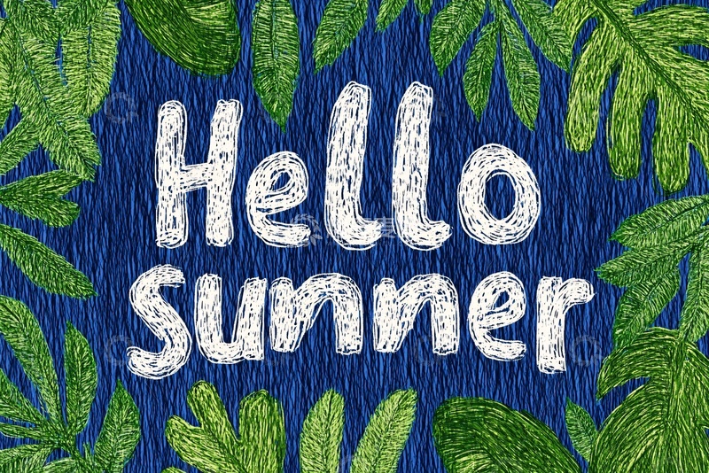 高清大图下载【趣麦麦图】夏日你好绿叶插画650