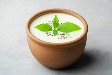 陶罐装的薄荷点缀白色饮品695