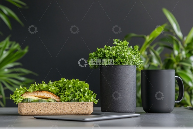 高清大图下载【趣麦麦图】绿植配餐食的简约桌面场景195