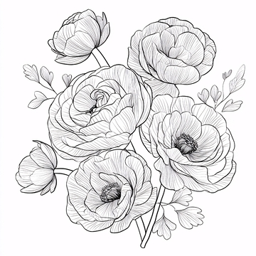 黑白线条花卉插画771