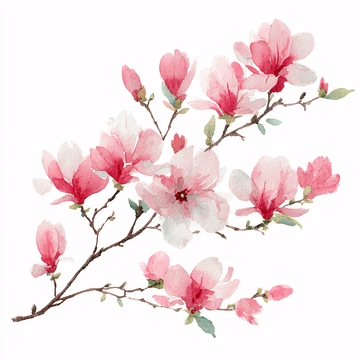 粉色玉兰花水彩插画311