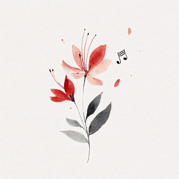 水彩花朵配音符插画533