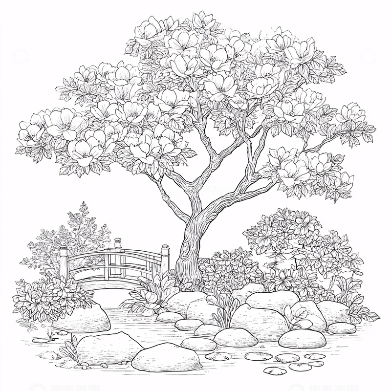 高清大图下载【趣麦麦图】-黑白线描园林景观图158