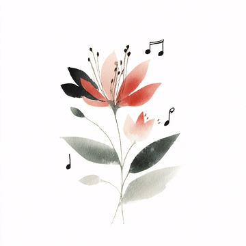 花朵与音符的水彩插画935