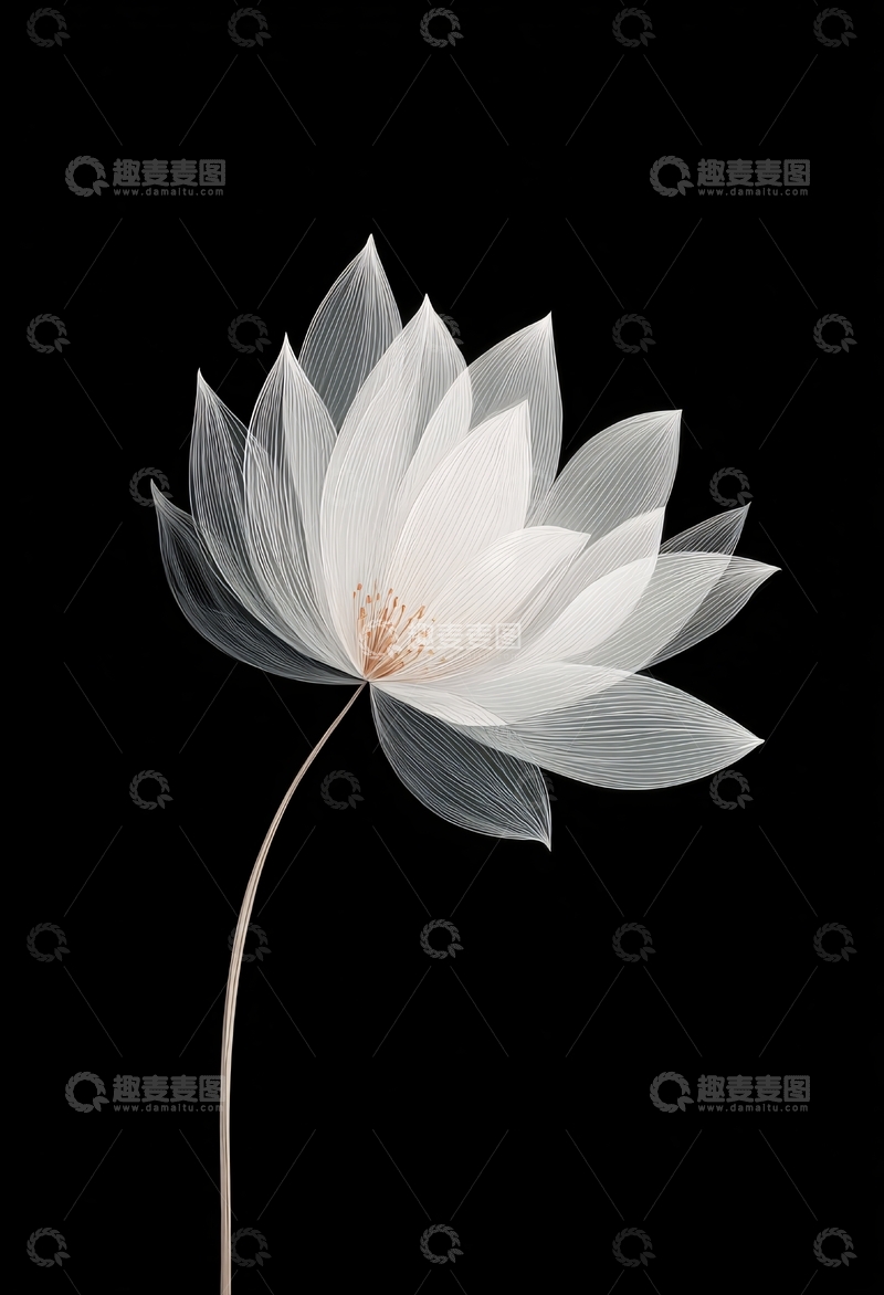 高清大图下载【趣麦麦图】白色透明质感莲花插画303
